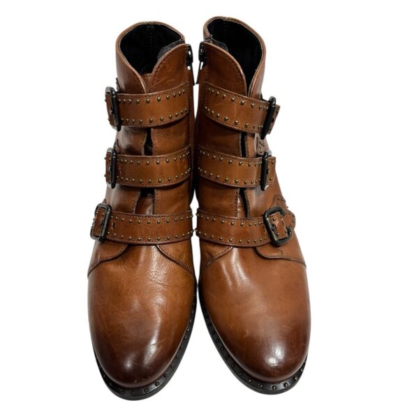 Paul Green Ankle Boots Womens US 7  Soho Studded Leather Moto Brown Boho Biker - Picture 2 of 7